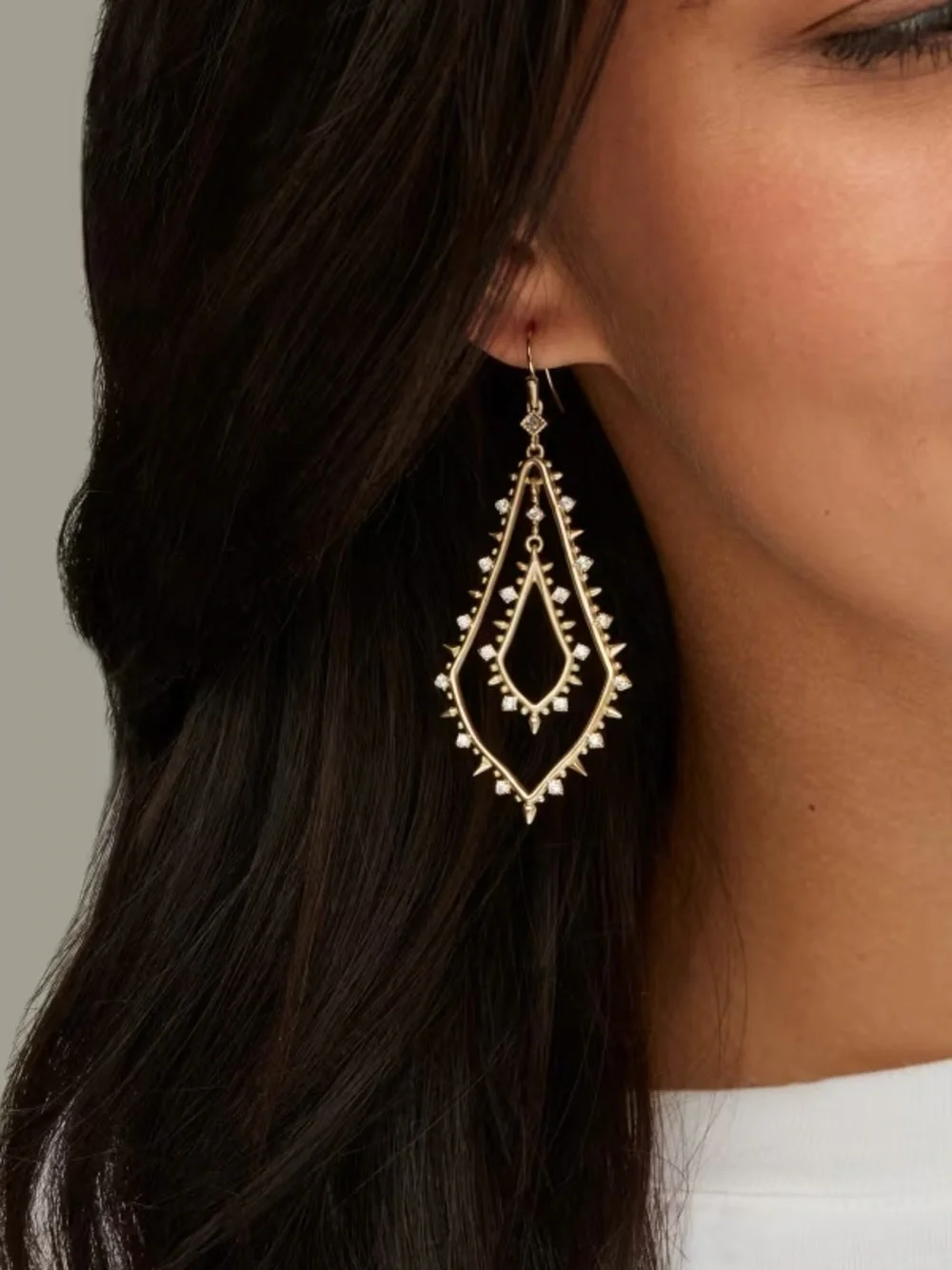 Kendra Scott Gold/Silver Teardrop Dangle Earrings with Clear stone Accents
